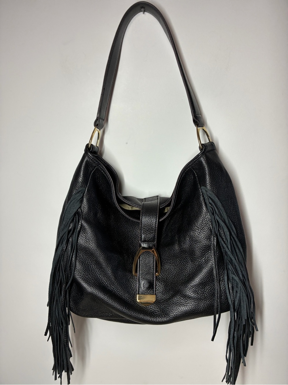 G.I.L.I. Black Leather Fringe Shoulder Bag
